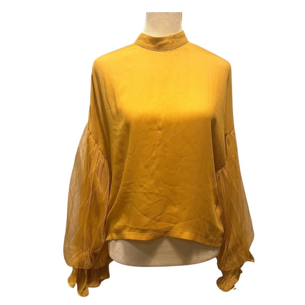 JanePlusOne Bohemian Styled Balloon Sleeve Blouse in Mustard Yellow Size Small